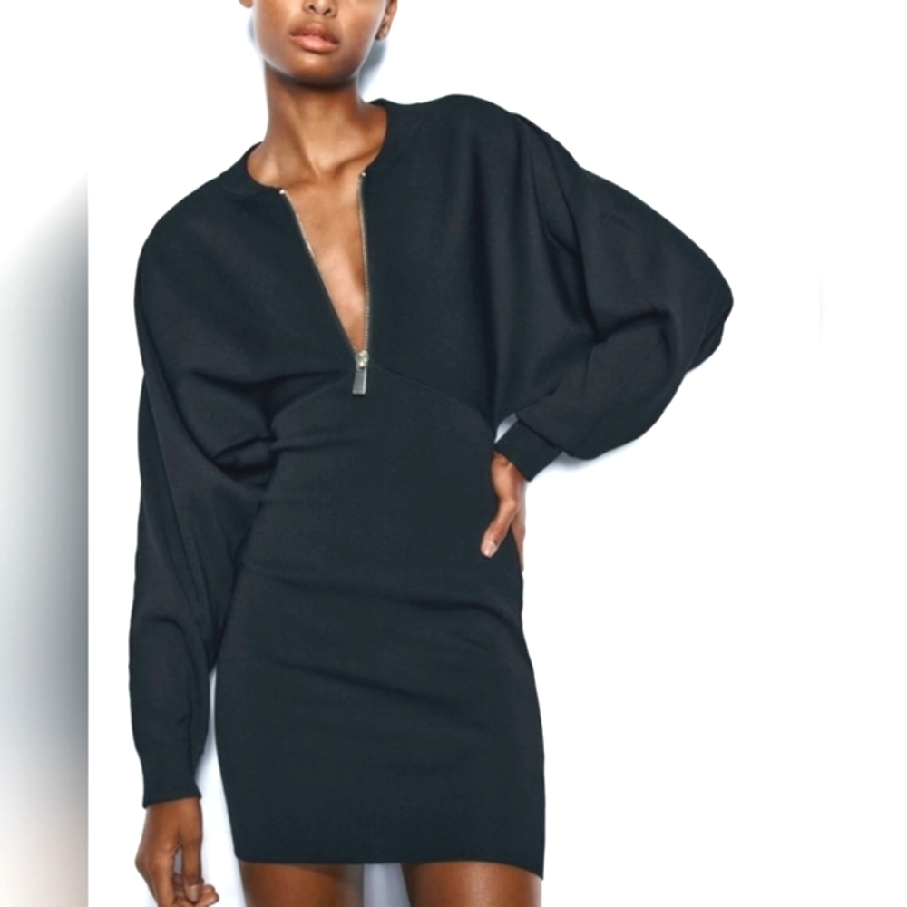 Zara Black Front Zipper Dress